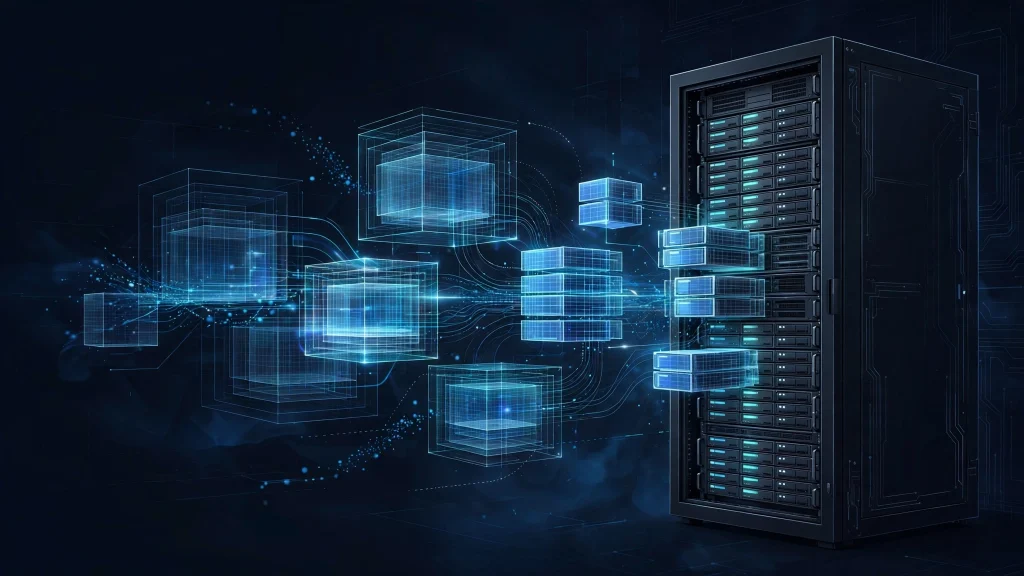 Server rack with expanding disk volumes